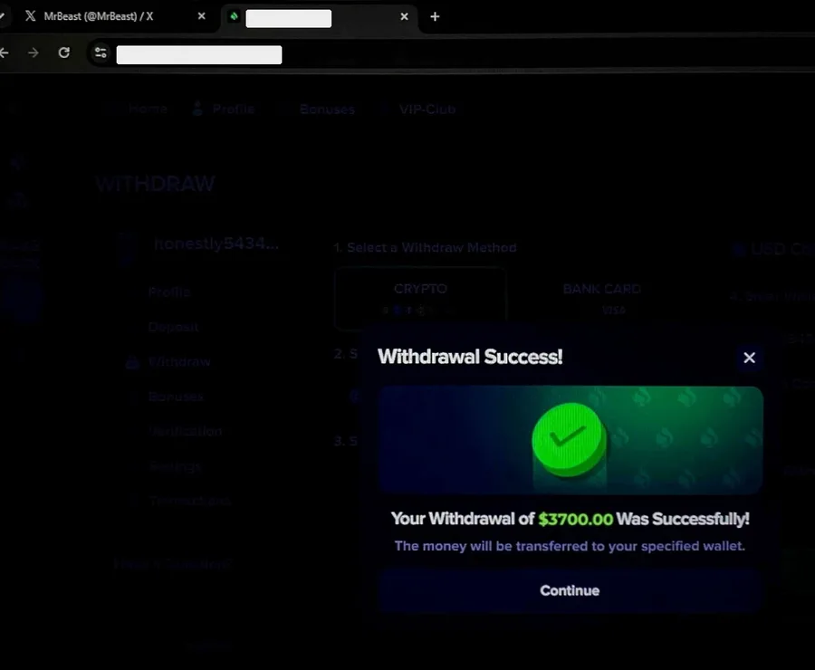 Scam image: Fake withdrawal